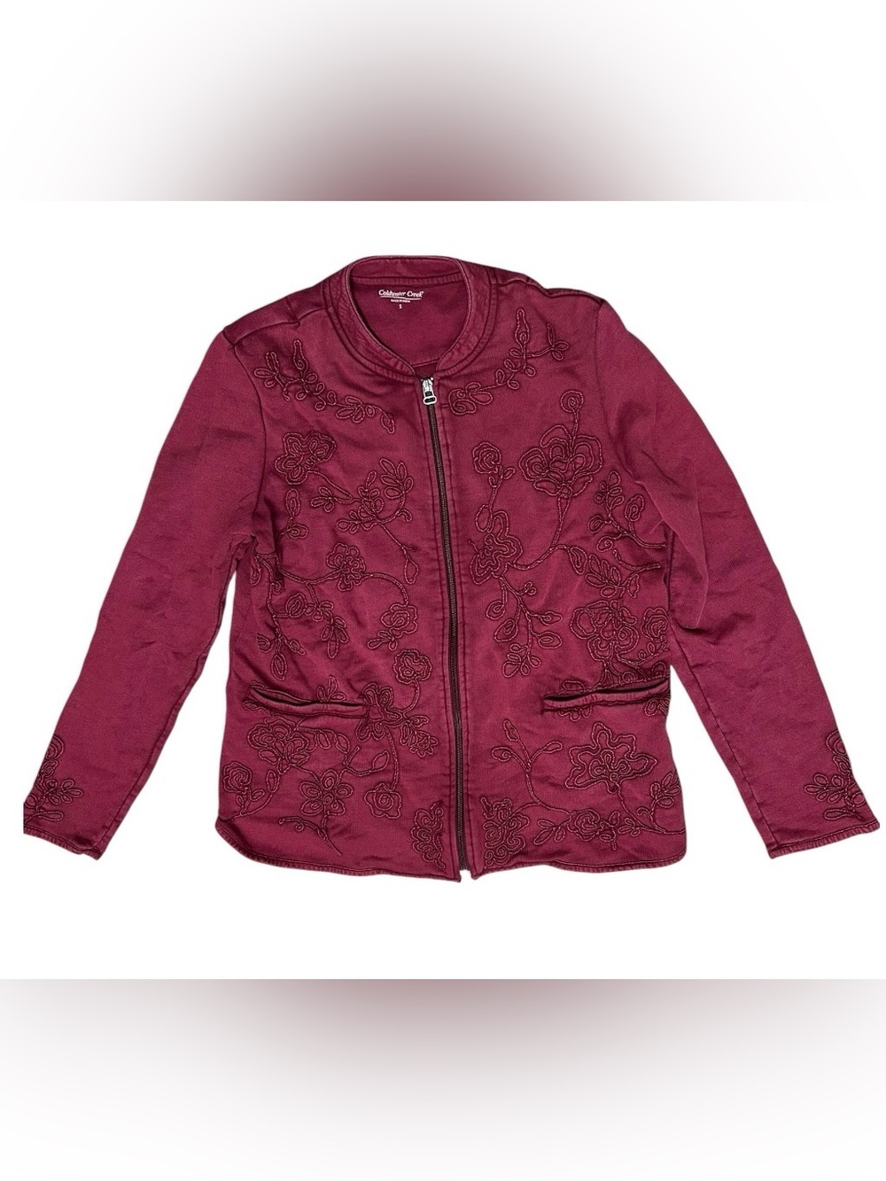 Coldwater Creek Women's Berry Zip-Front Embroidered Jacket Sz S